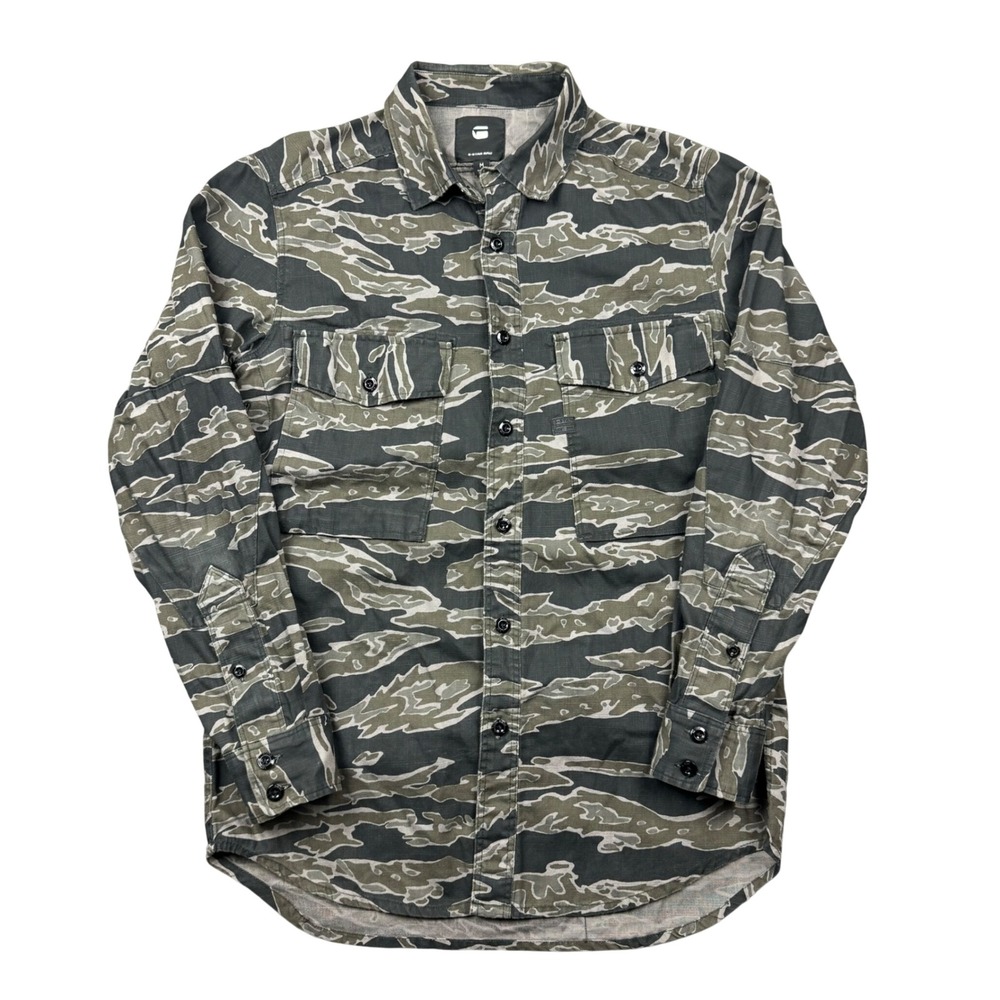 G-Star Raw Shirt Men Medium Tiger Stripe Camo Ripstop Canvas Button Up